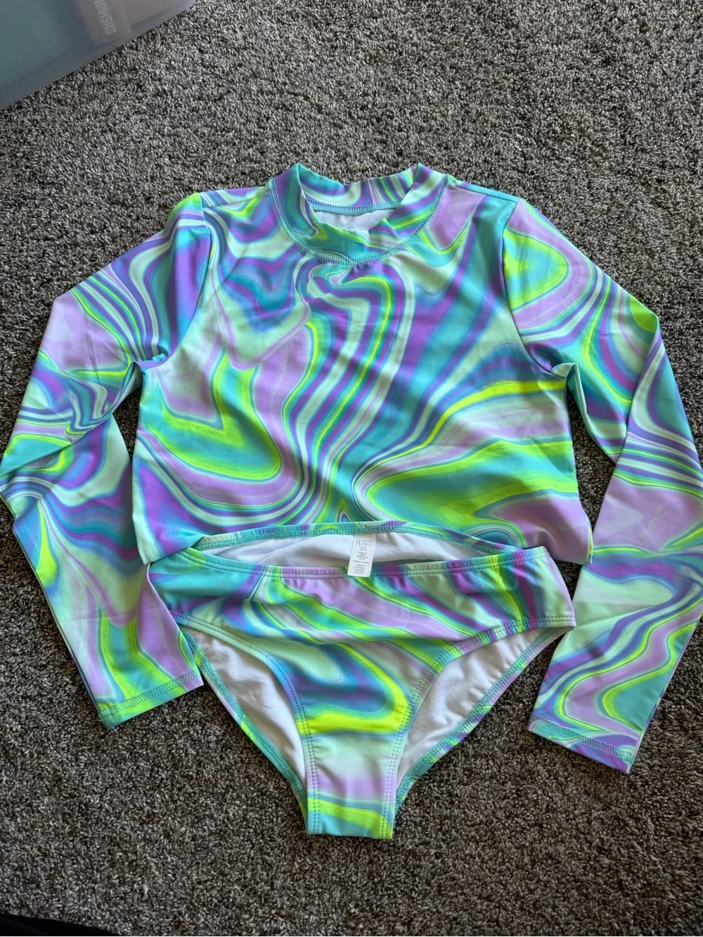 NWT The Children’s Place Girls Long Sleeve Rashguard Swimsuit Set (Size L 10-12)